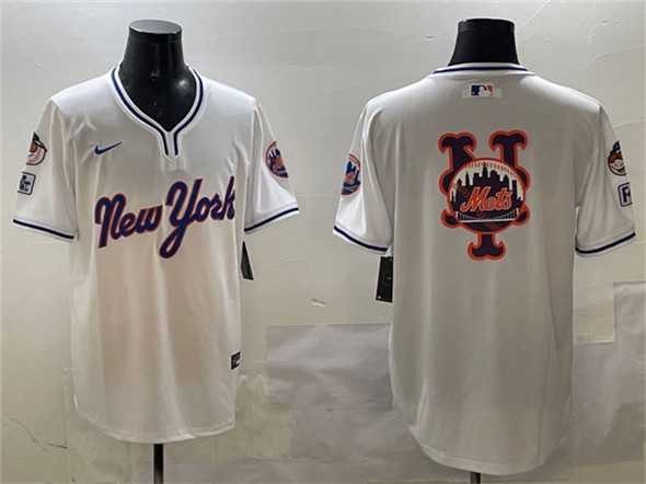 Mens New York Mets Team Big Logo White 2025 Spring Training Stitched Jersey